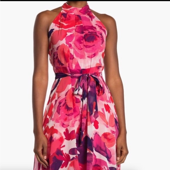 Jessica Howard Floral Sleeveless Halter Neck High Low Midi Dress. Woman’s 10 - Picture 2 of 15